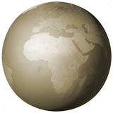 A mutation of the globe emoji, showing Africa, Europe and West Asia, discoloured.